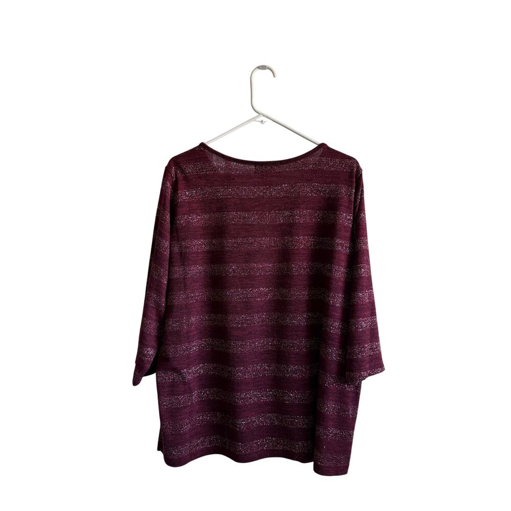 C.D. Daniels Top 1X Burgundy Metallic Lurex Blouse Plus Size Dressy Stretch
